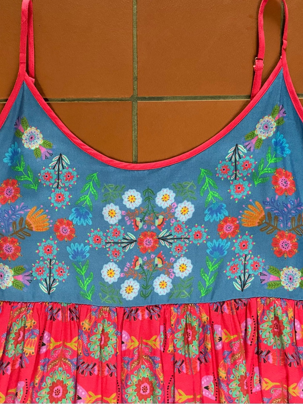 NATURAL LIFE Bright Floral Colorblock Sleeveless Dress - Blue & Pink & Turquoise - Picture 6 of 12